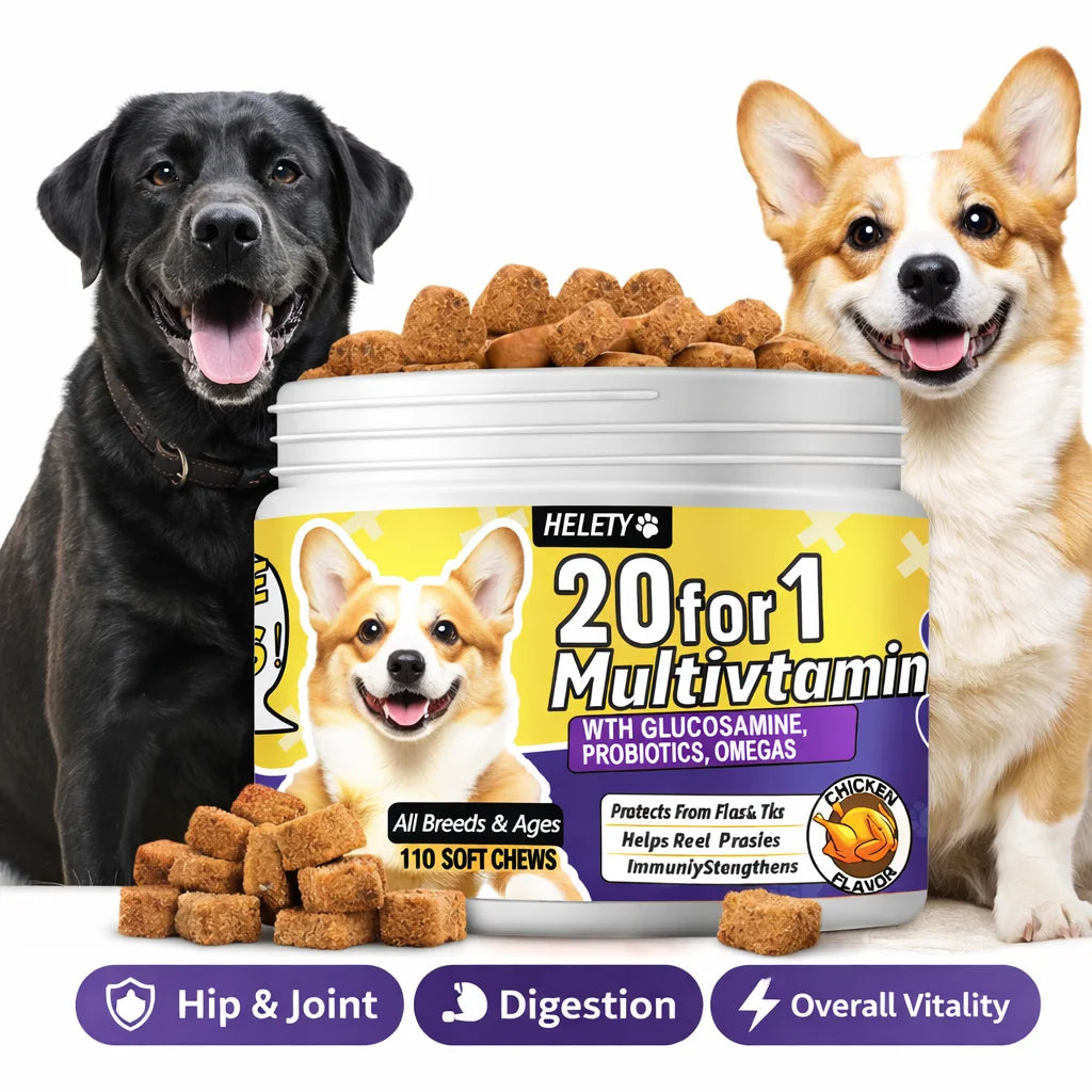 20-in-1 Dog Multivitamin Soft Chews Skin Coat Immune Gut Health Support Vitamins Minerals Omega-3 Iron Zinc Supplement for Dogs