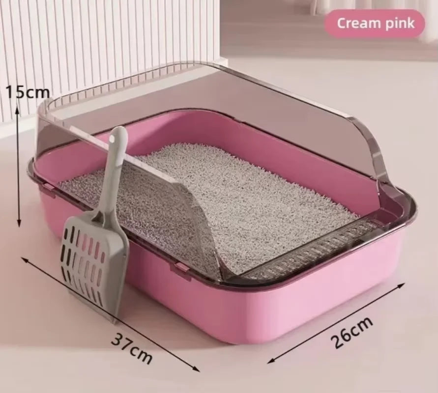Semi-Enclosed Splashproof Cat Litter Box with High Sides