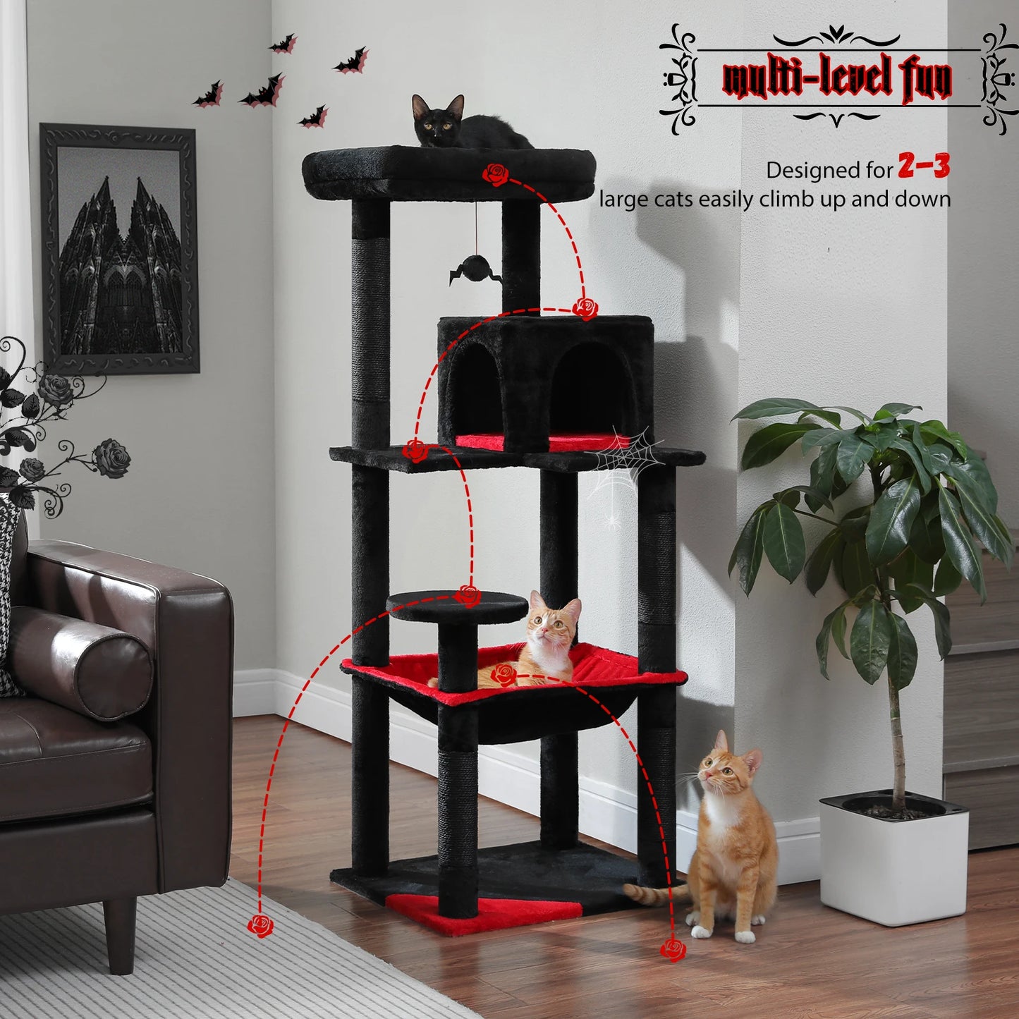 5-Level Cat Tower with Hammock & Sisal Scratching Posts