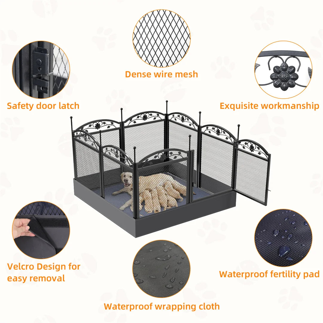 8-Panel Heavy-Duty Metal Dog Playpen with Waterproof Pad
