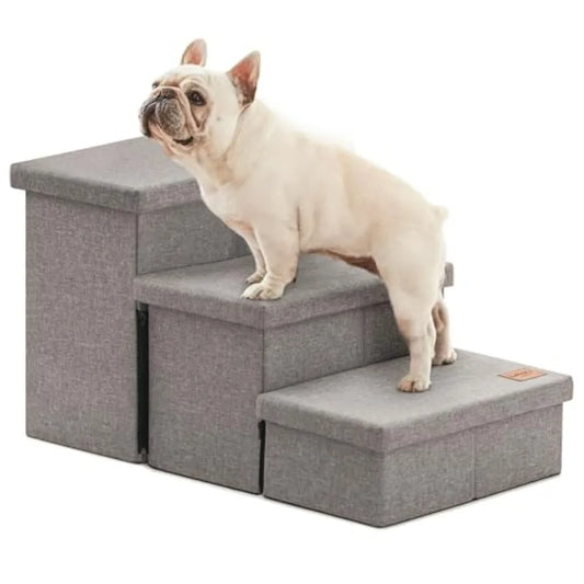 Dog Stairs for High Bed 18" H, Foldable Pet Stairs for Small Medium or Large Dogs Puppy with Storage for Bed or Couch, Cat Dog