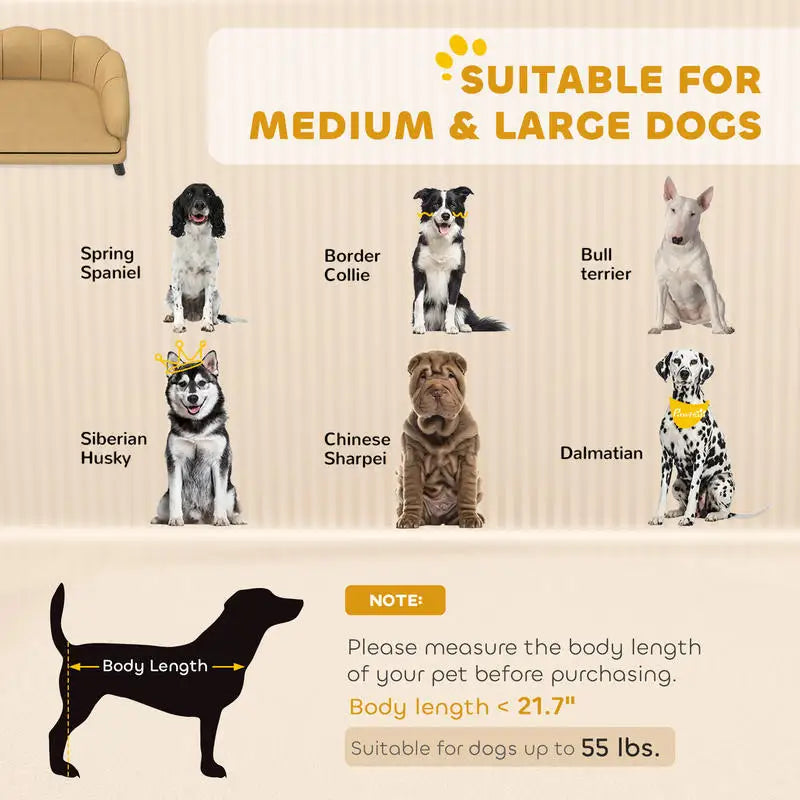PawHut Pearl Design Pet Sofa for Medium and Large Sized Dogs, Pet Bed with Cushion and Solid Wood Legs, Coffee