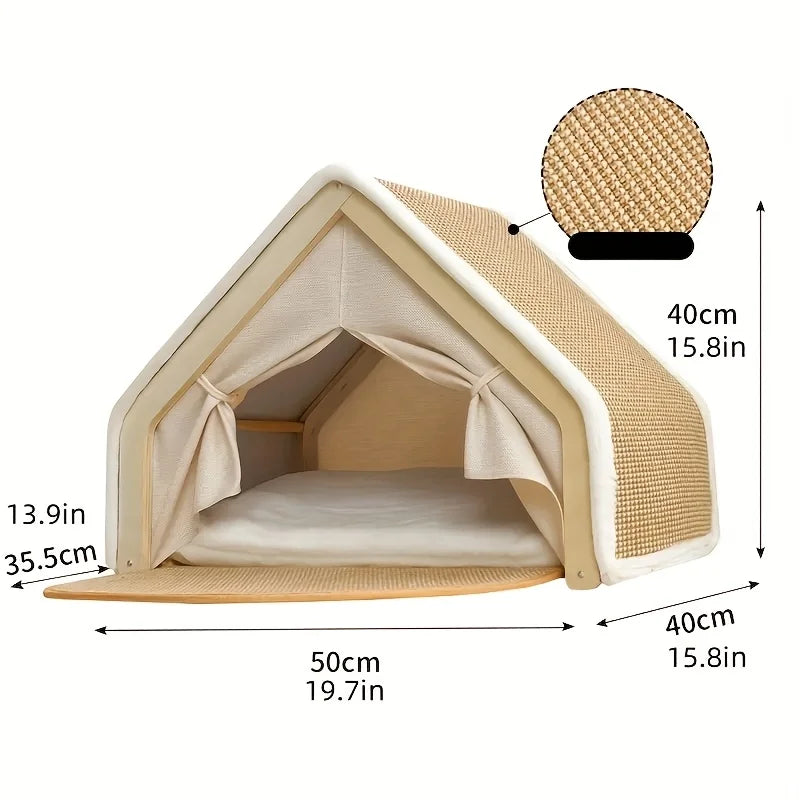 Cat House - Semi-Enclosed Shell Design With Scratching Pad, Sisal Tent For Small To Medium Cats, Perfect For Living Room, Bedroom, Or Study