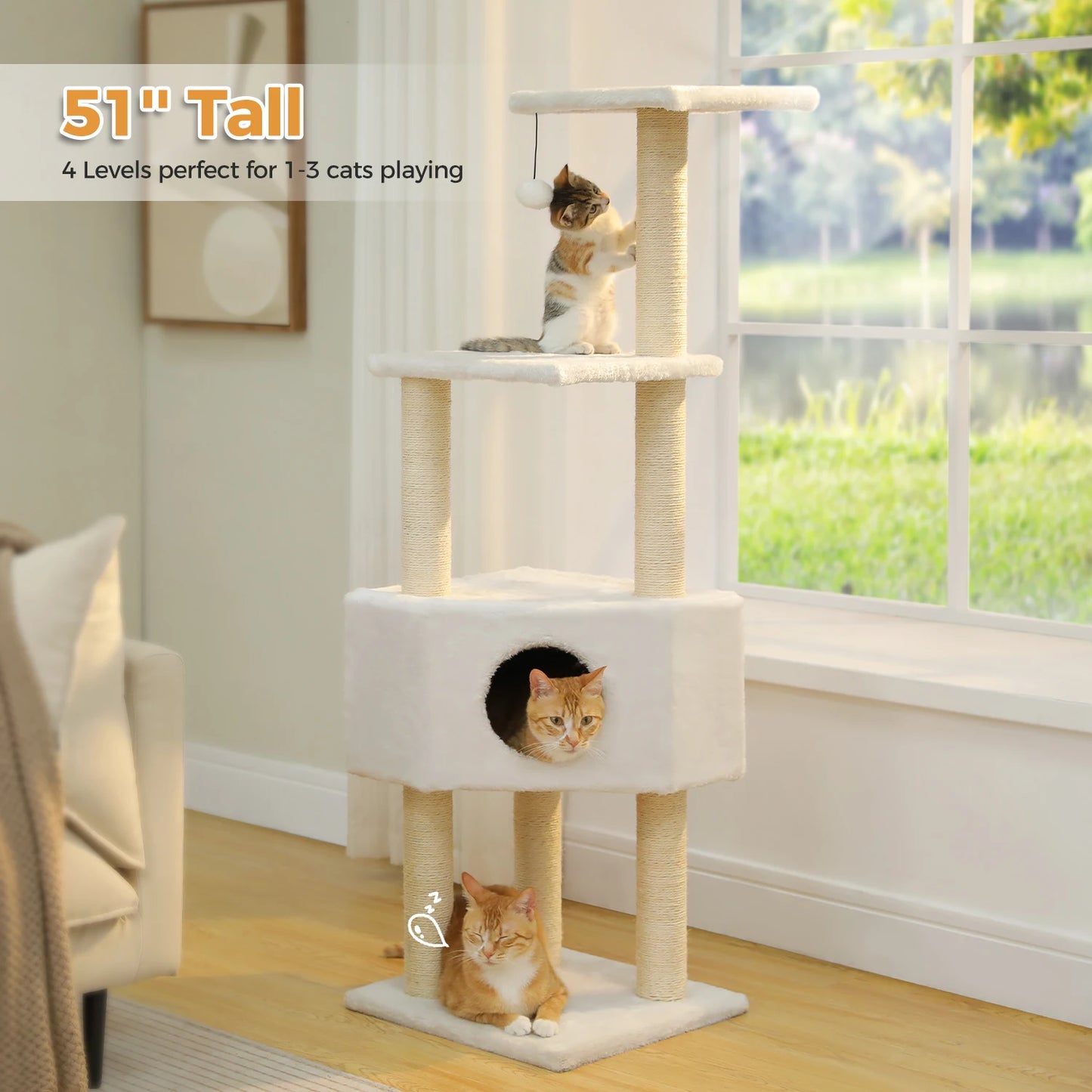 Cat Tree Tower with Condo, Plush Perch, Hammock & Sisal Posts
