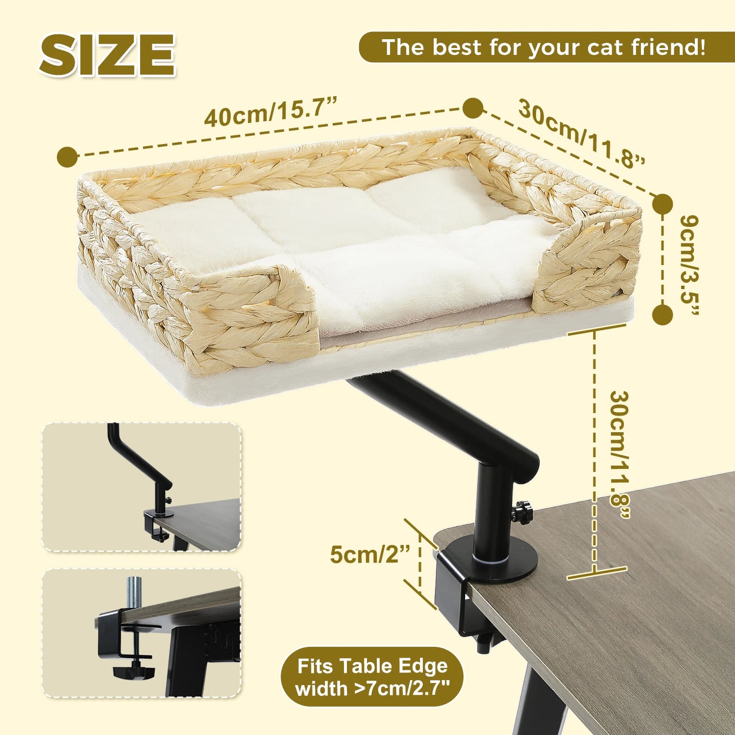 360° Rotatable Cat Desk Bed with Adjustable Stand