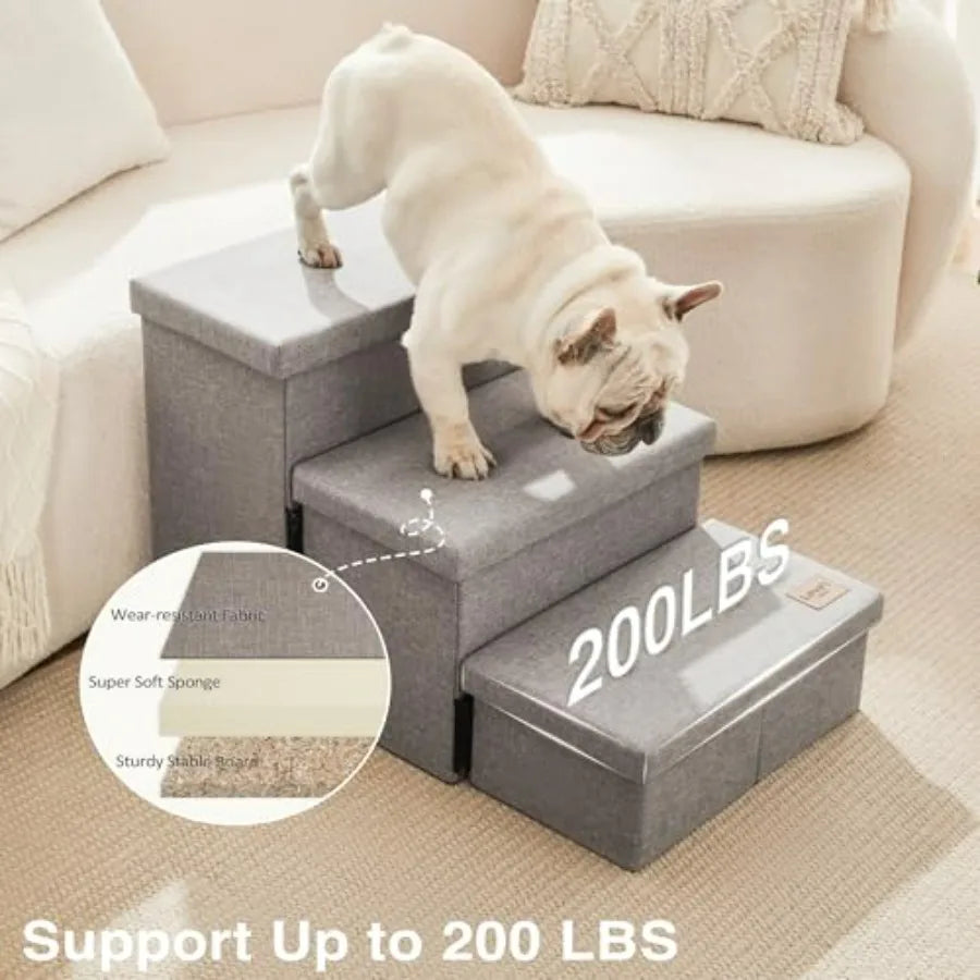 Dog Stairs for High Bed 18" H, Foldable Pet Stairs for Small Medium or Large Dogs Puppy with Storage for Bed or Couch, Cat Dog