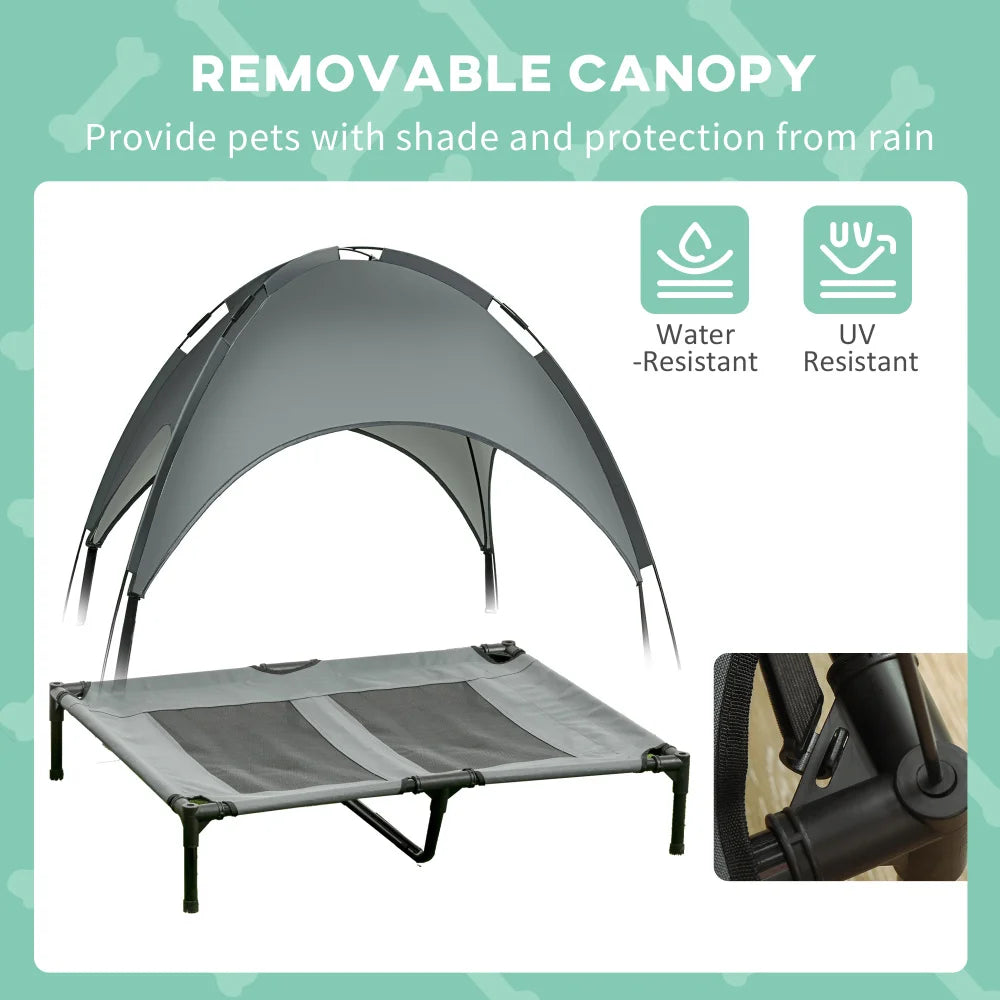 PawHut 36-inch Gray Elevated Portable Dog Cot Pet Bed with UV Protection Canopy Shade