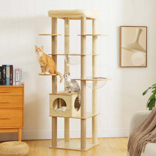 Multi-Level Wood Cat Tree with Condo, Hammock & Perch - front view