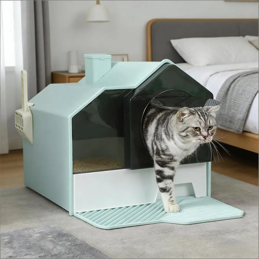 Easy-to-Clean Hooded Cat Litter Box