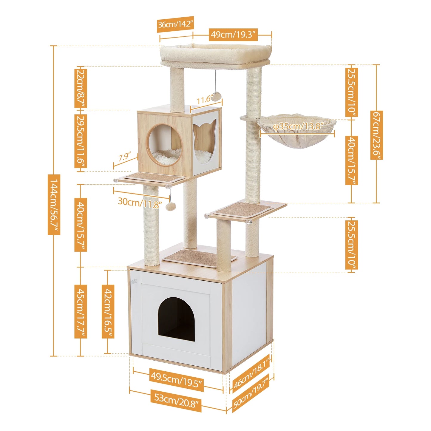 Multi-Level Wood Cat Tree with Condo, Hammock & Perch