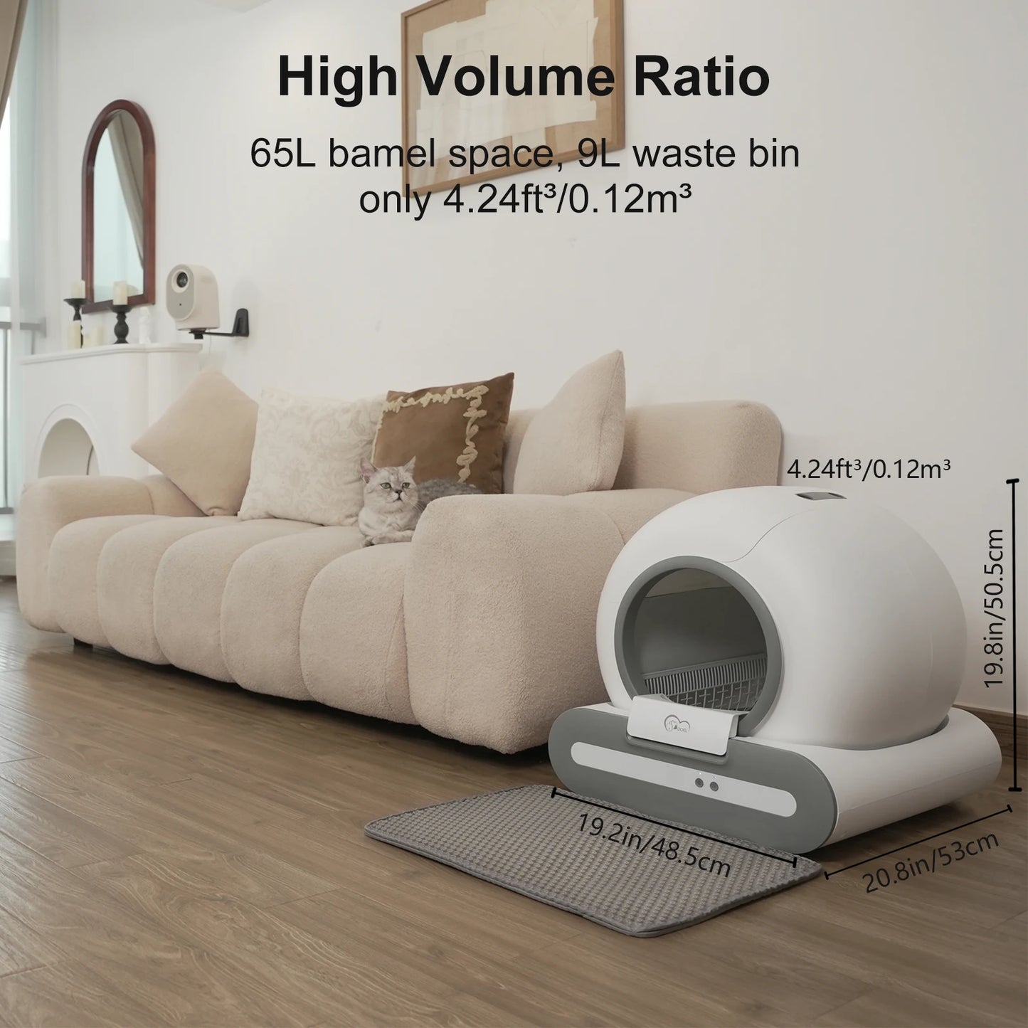 65L Self-Cleaning Cat Litter Box with WiFi App Control