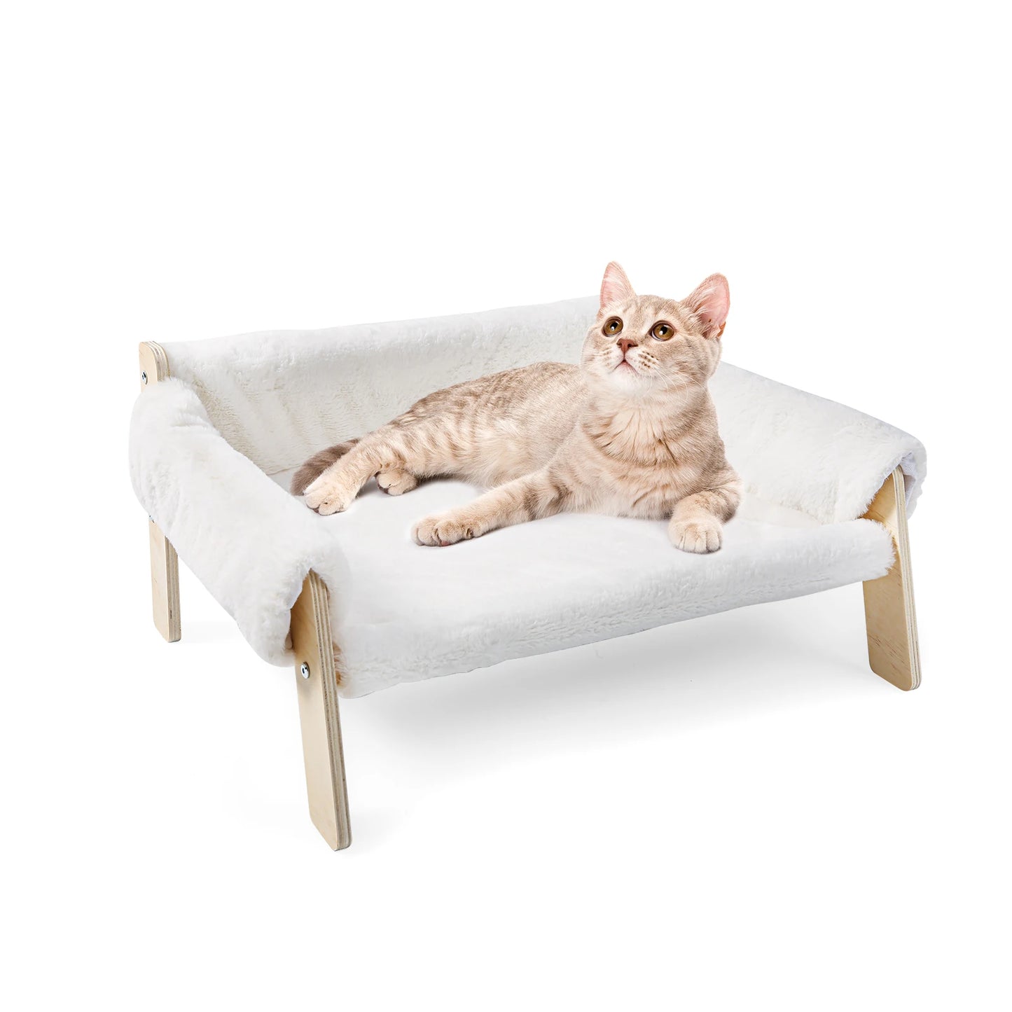 Large Raised Plush Cat Sofa Bed with Wooden Legs
