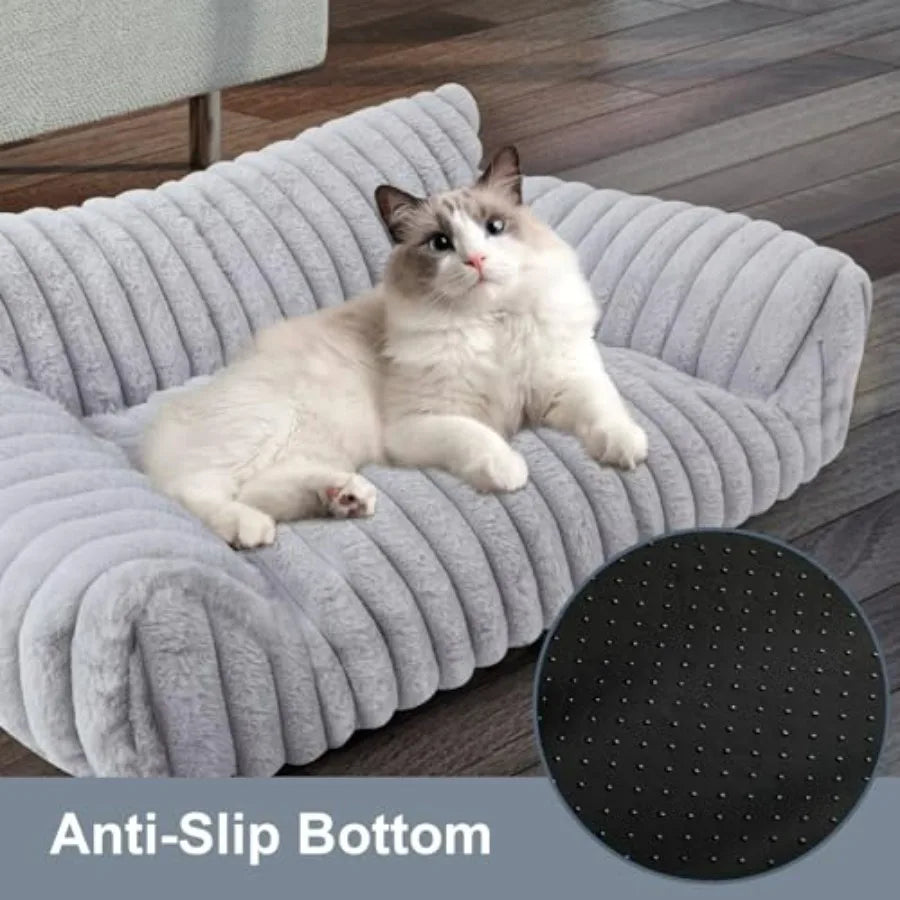 Cute Cat Couch Bed for Indoor Cats, Fluffy Pet Cat Sofa with Premium Soft Corduroy Fleece, Cute Dog Beds for Dogs, Fuzzy Puppy