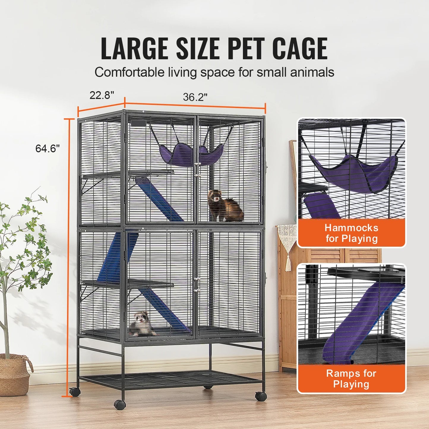 64.6" 4-Tier Rolling Metal Cage for Ferrets & Small Pets