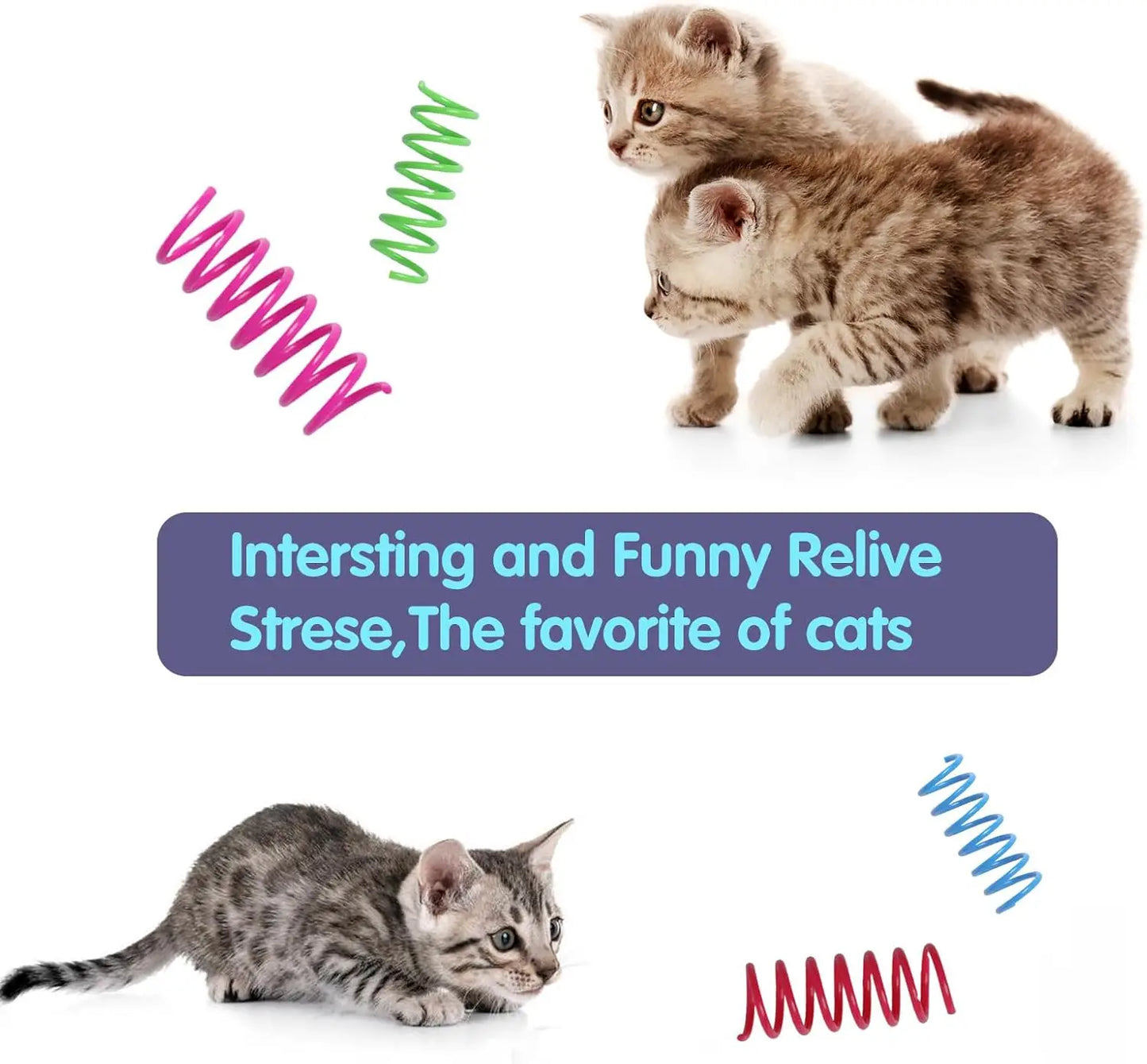 12PCS 12Colors Cat Spring Toys for Indoor Cats, Interactive Coil Springs for Self Play, Durable Heavy Plastic Cat Spiral Spring