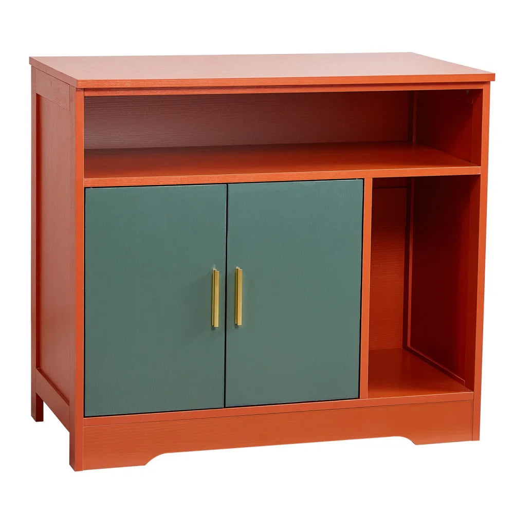 Ye Cat Litter Box Enclosure: 31 in Hidden Cabinet with Shelf & Storage, Modern Indoor Cat Washroom, Wooden Kitty House Furniture End Table, Fits Most Litterboxes, Red & Green