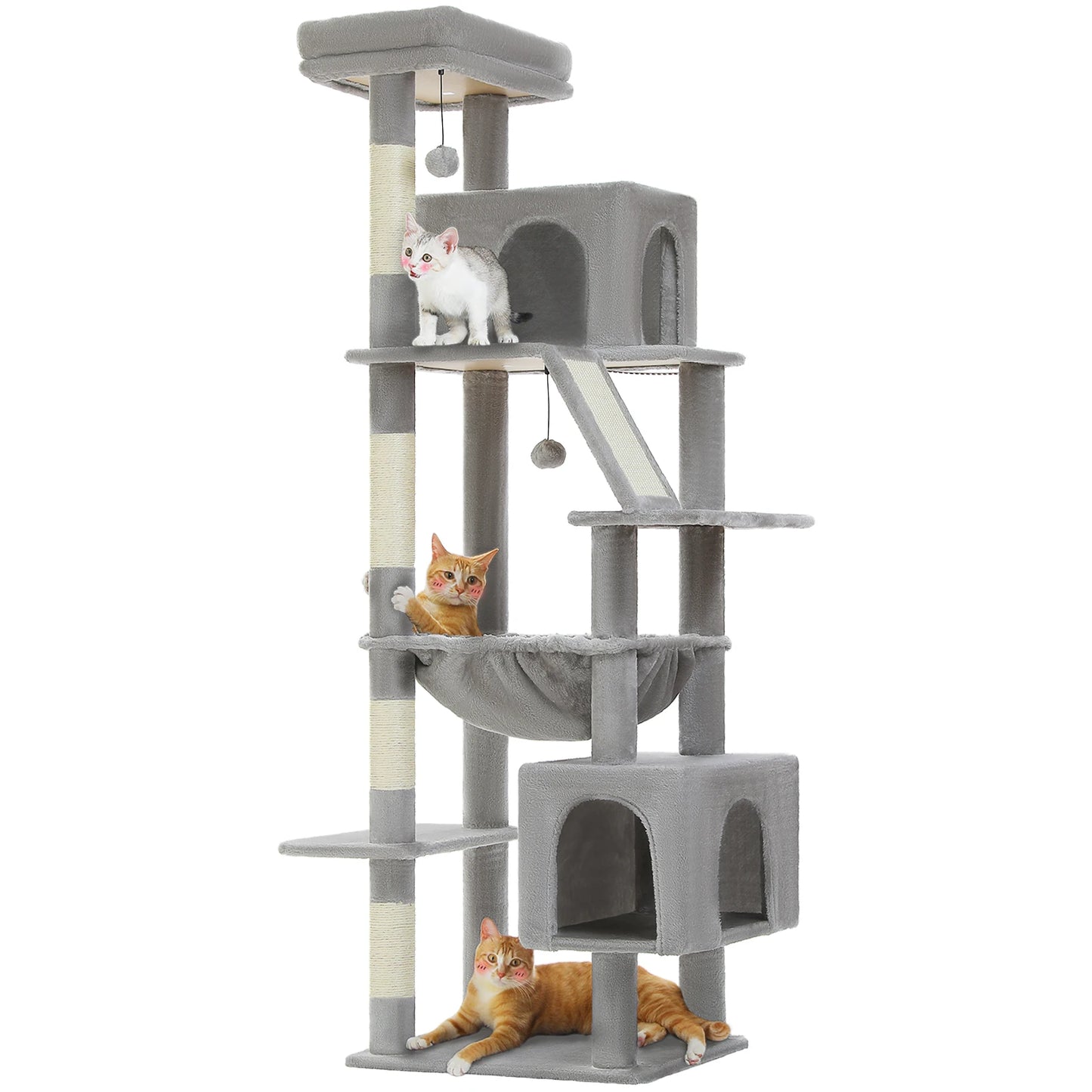 Tall Multi-Level Cat Tower for Large Cats with 2 Condos & Bed