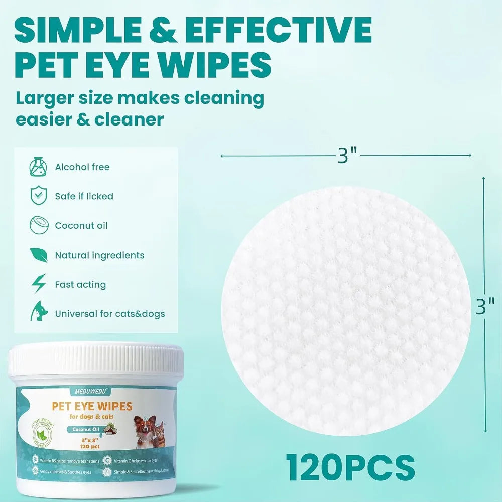120 Count Pet Eye Wipes for Dogs & Cats, Tear Stain Remover, Unscented Grooming Wipes