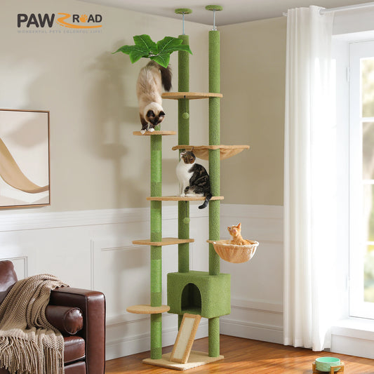 Cactus Floor-to-Ceiling Cat Tree with Condo & Hammock - front view