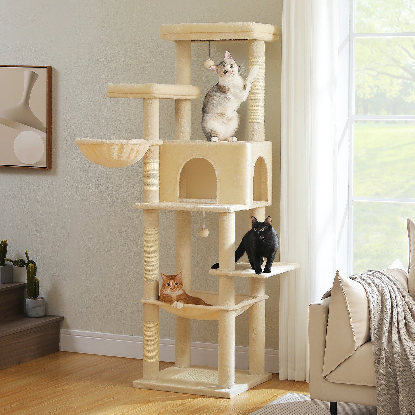Large Cat Tree for Indoor Cats with Scratching Posts & Hammock