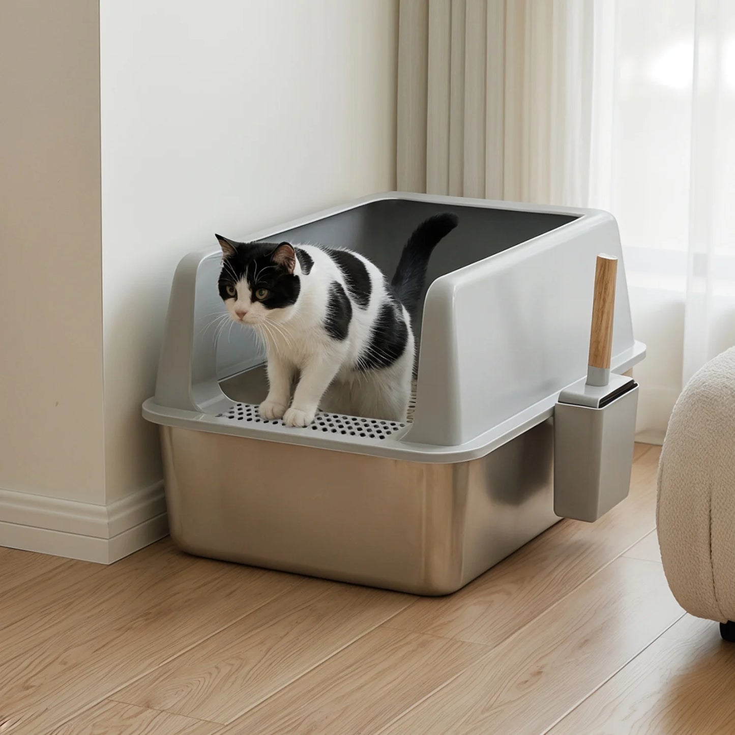 Stainless Steel Cat Litter Box with High Sides product image 7
