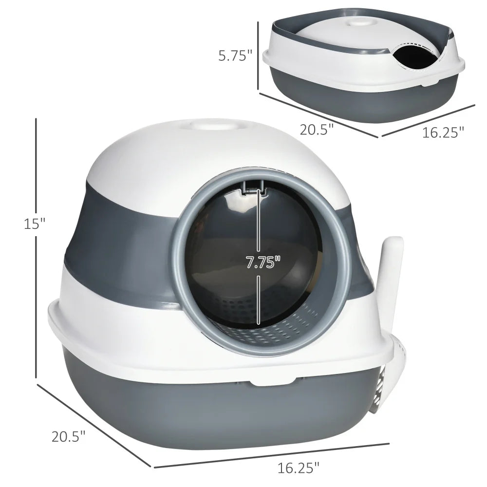 PawHut Cat Litter Box with Lid, High Sides, Air Freshener, Large Two-Way Entrance, Foldable, Easy Clean, White & Gray
