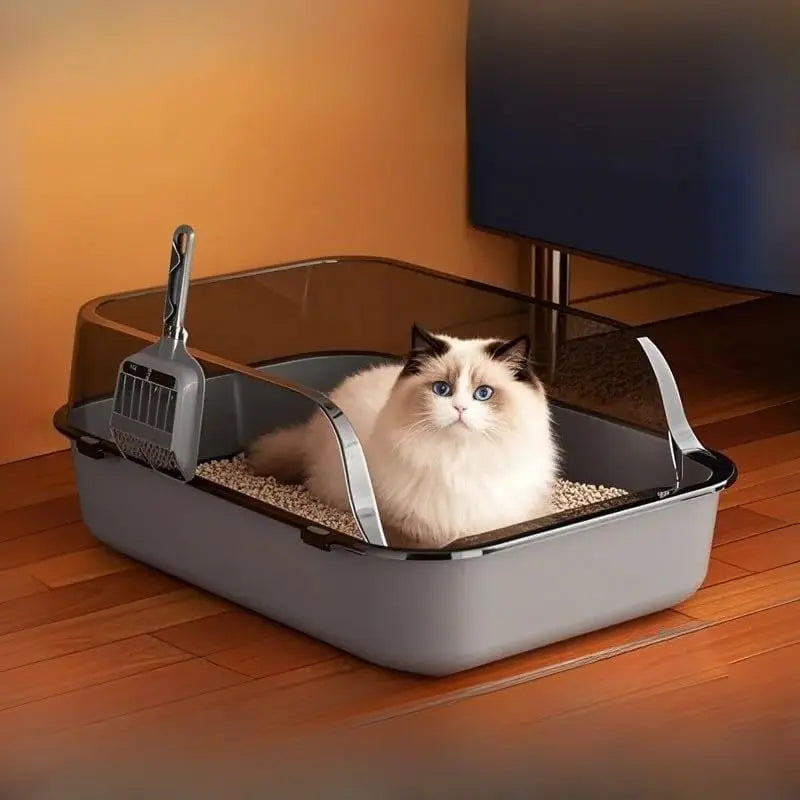 Semi-Enclosed Splashproof Cat Litter Box with High Sides