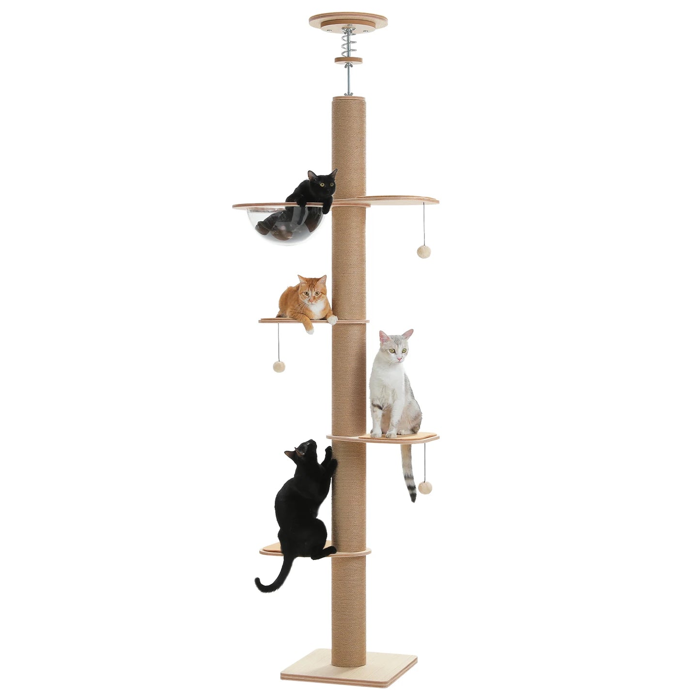 Floor-to-Ceiling Cat Tree with Scratching Posts & Acrylic Cave