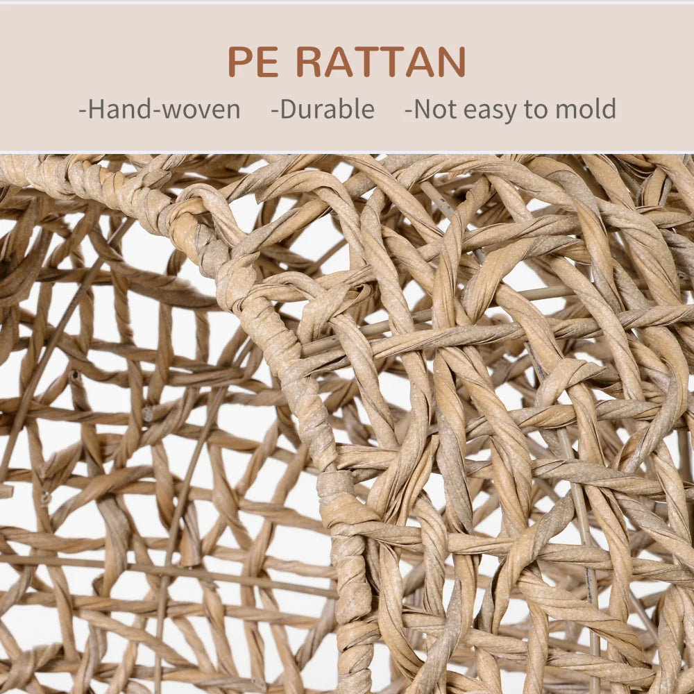 PawHut 20.5" Weaved Cat Bed: Elevated Hand-woven Braided Banana Leaf Kitten House Condo with Cushion, Beige