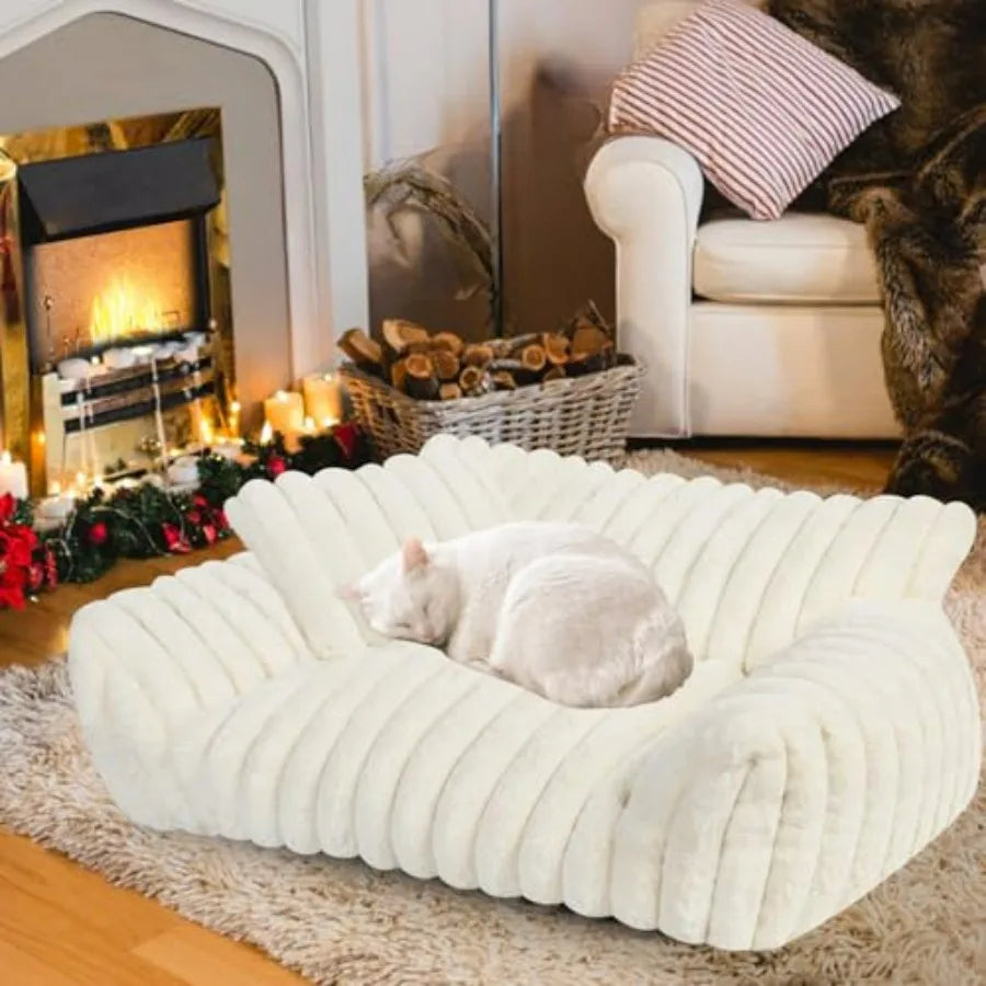 Cute Cat Couch Bed for Indoor Cats, Fluffy Pet Cat Sofa with Premium Soft Corduroy Fleece, Cute Dog Beds for Dogs, Fuzzy Puppy
