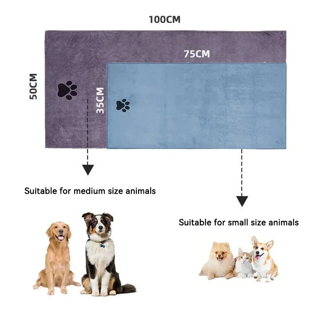35*75cm/50*100cm Microfiber Pet Bath Towel Embroidered Super Soft Absorbent Cat for Dogs Grooming Supplies