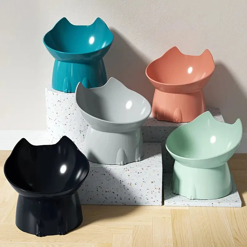 Elevated Anti-Tip Cat Bowl with Tilted Edge for Neck Comfort - front view