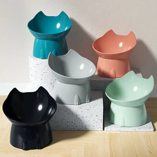 Elevated Anti-Tip Cat Bowl with Tilted Edge for Neck Comfort - front view