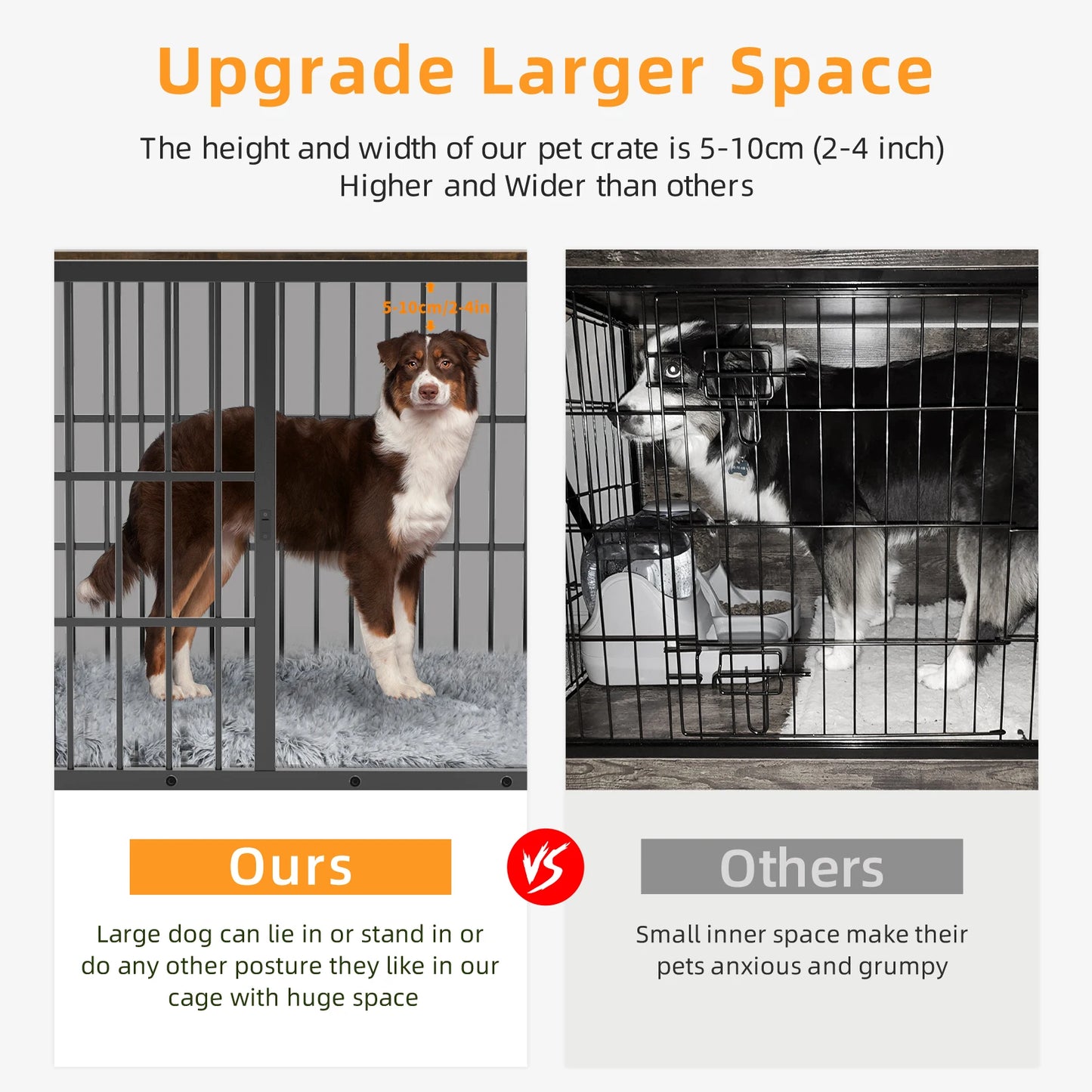 Furniture-Style Dog Crate with Removable Tray - size reference view