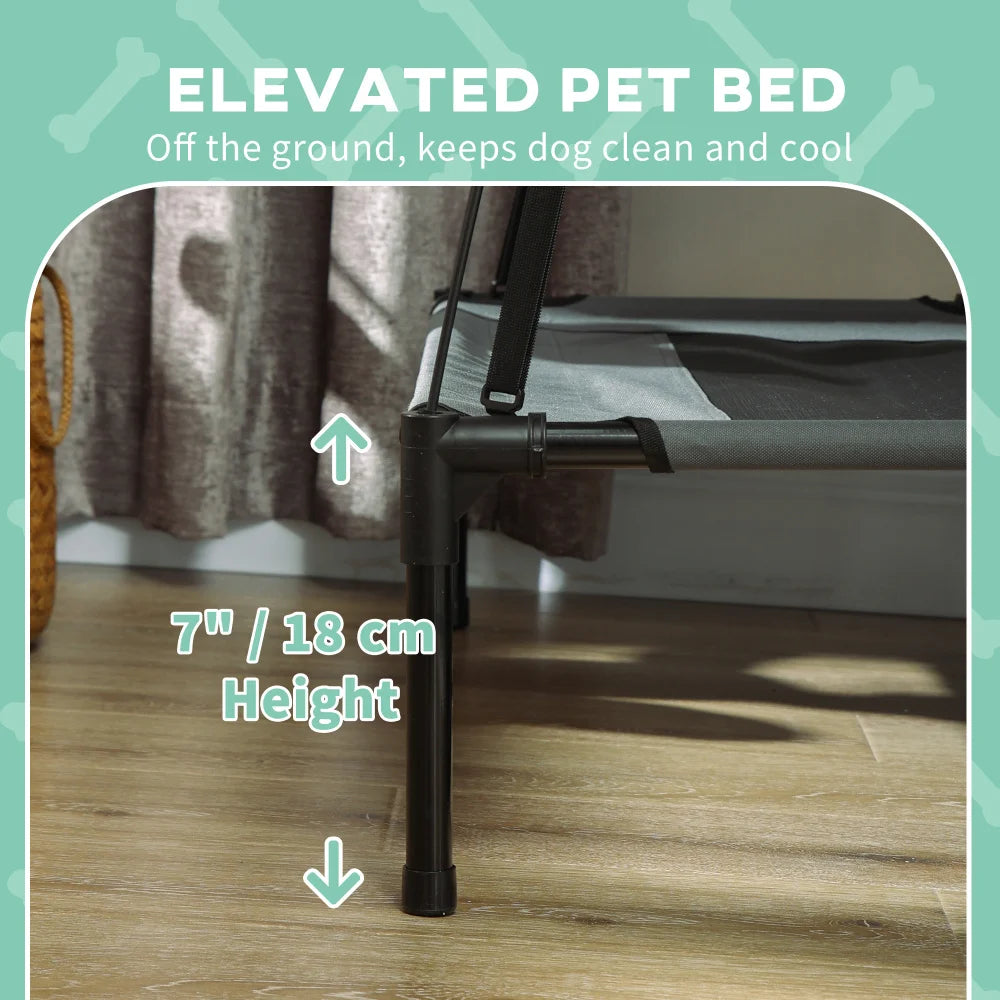 PawHut 36-inch Gray Elevated Portable Dog Cot Pet Bed with UV Protection Canopy Shade