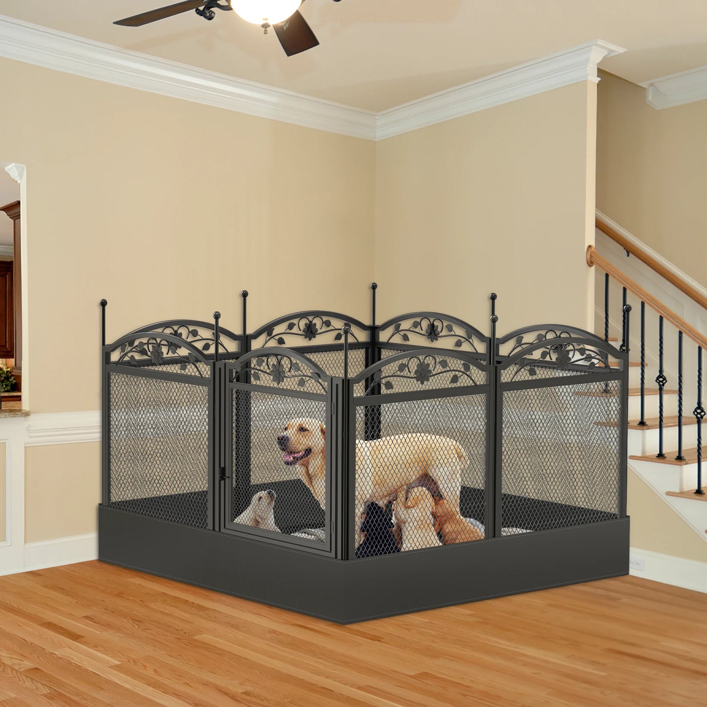 8-Panel Heavy-Duty Metal Dog Playpen with Waterproof Pad