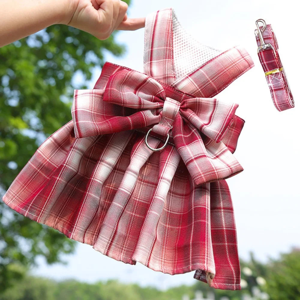 Plaid Pet Harness Dress with Leash Attachment product image 8