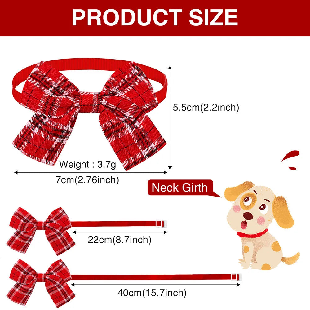 10-Pack Adjustable Plaid Dog Bow Ties - Handmade Pet Accessories