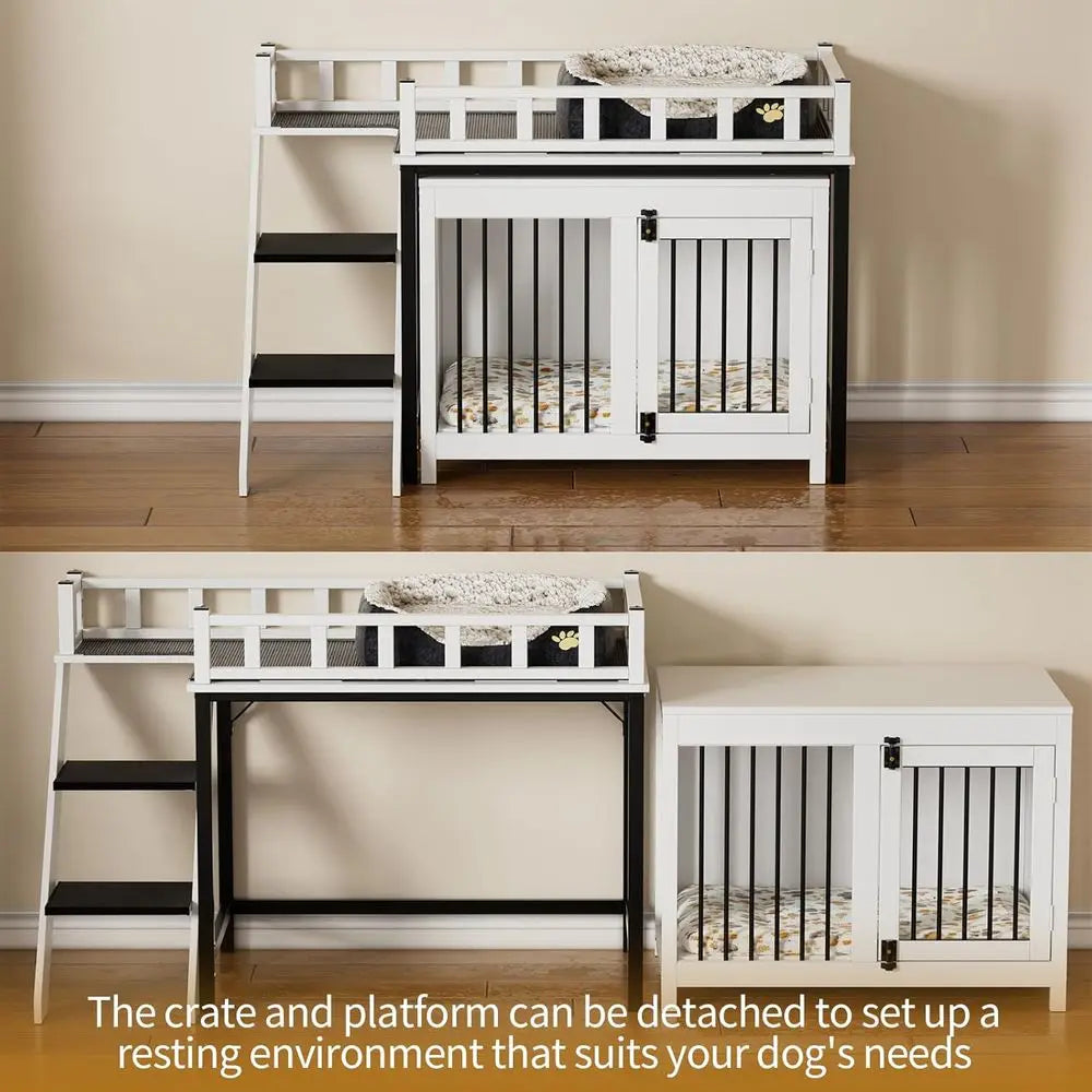Pet Bunk Bed Stairs Storage, Window Perch for Dogs & Cats, Adjustable Blanket, Dog Bed for Small to Medium Breeds