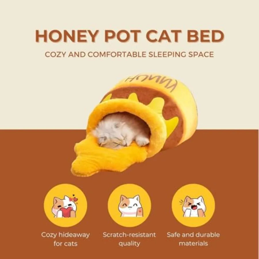 Honey Pot Cat Bed - Comfortable Memory Foam Pet Furniture with Removable Cushion - Stylish and Washable Cat Bed for Small Cats