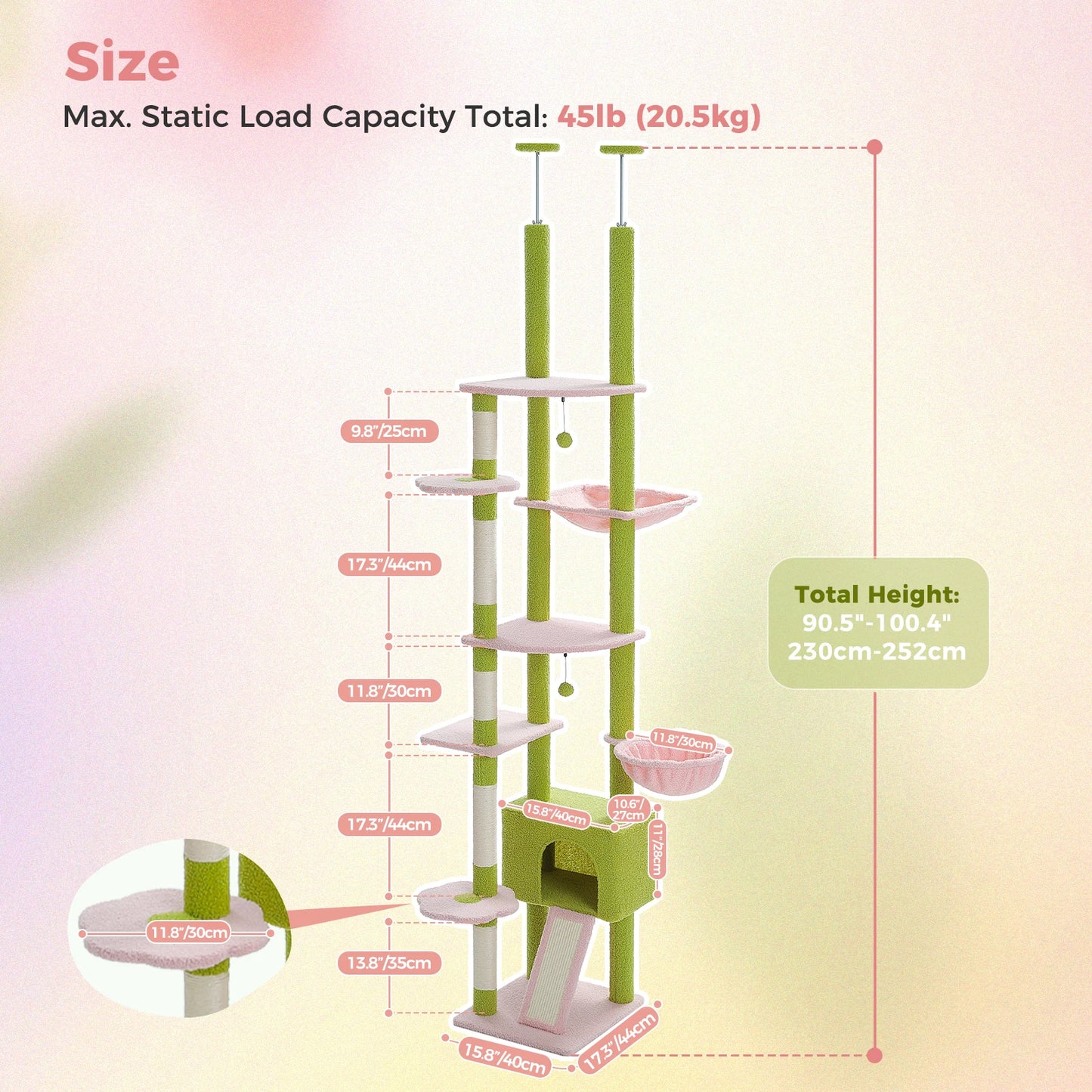 Floor-to-Ceiling Cat Tree with Hammock & Sisal Scratching Posts