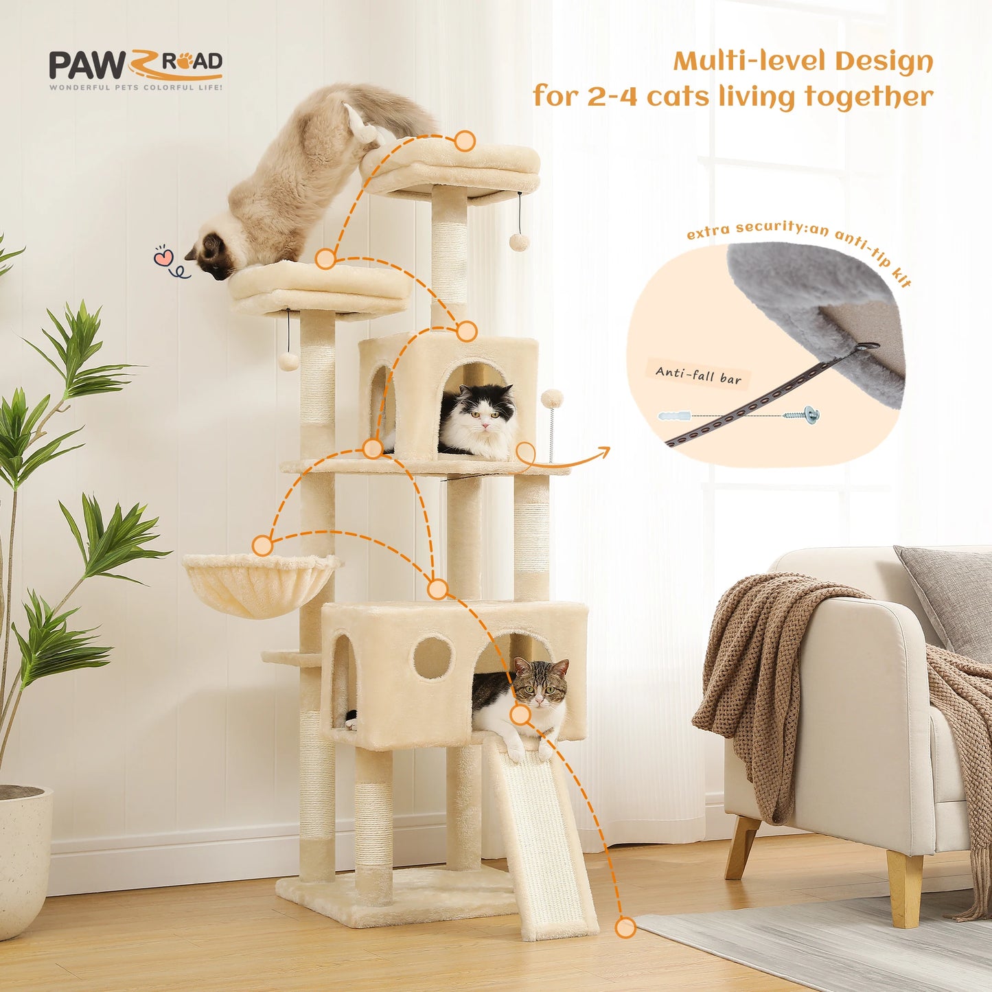 Large Multi-Level Cat Tree Tower with Plush Condo & Perches