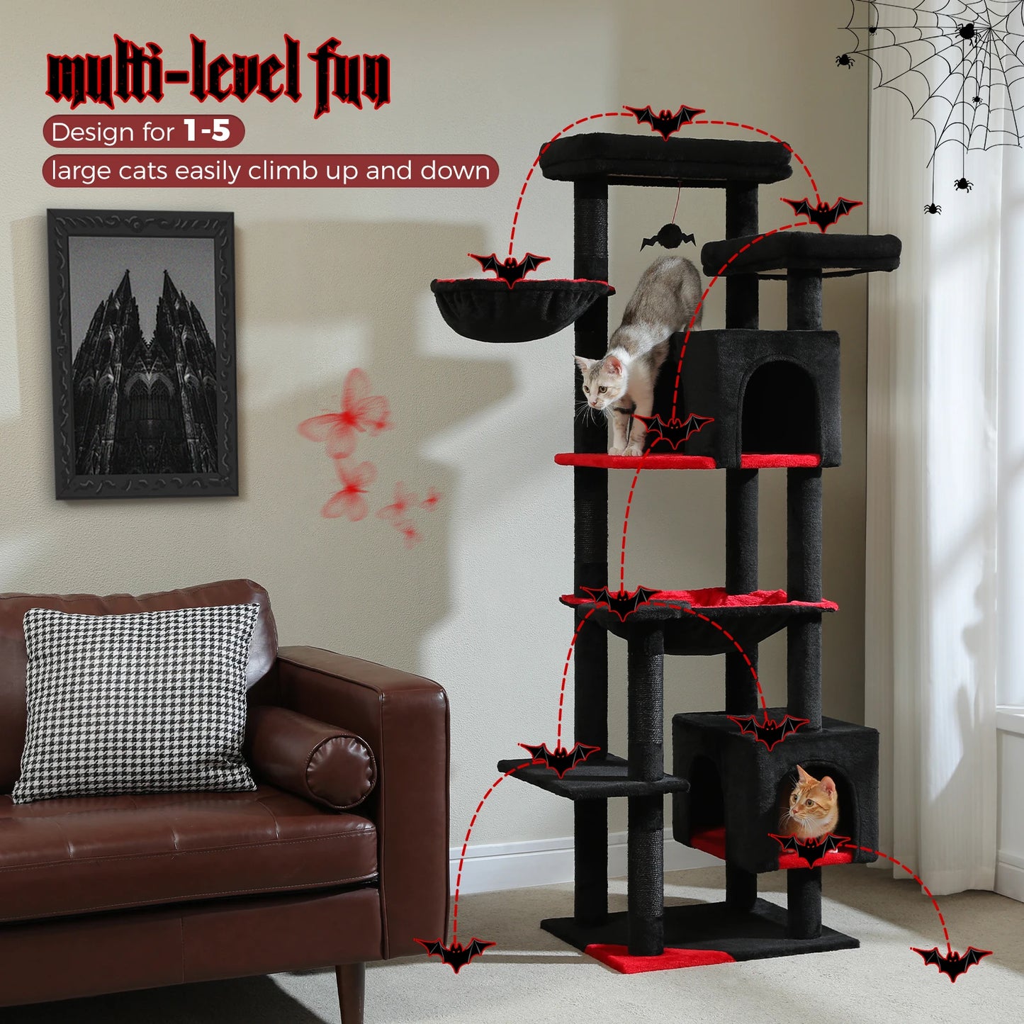 Tall Cat Tree Tower with Super Large Hammock & Condo