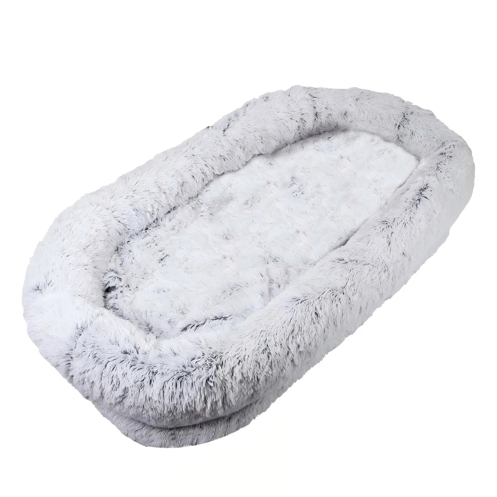 Ye Human Dog Bed, Washable Faux Fur, Orthopedic for Dozing & Napping, 71''x45''x14'' Fits You & Pets (Grey), Blankets & Pillows Not Included