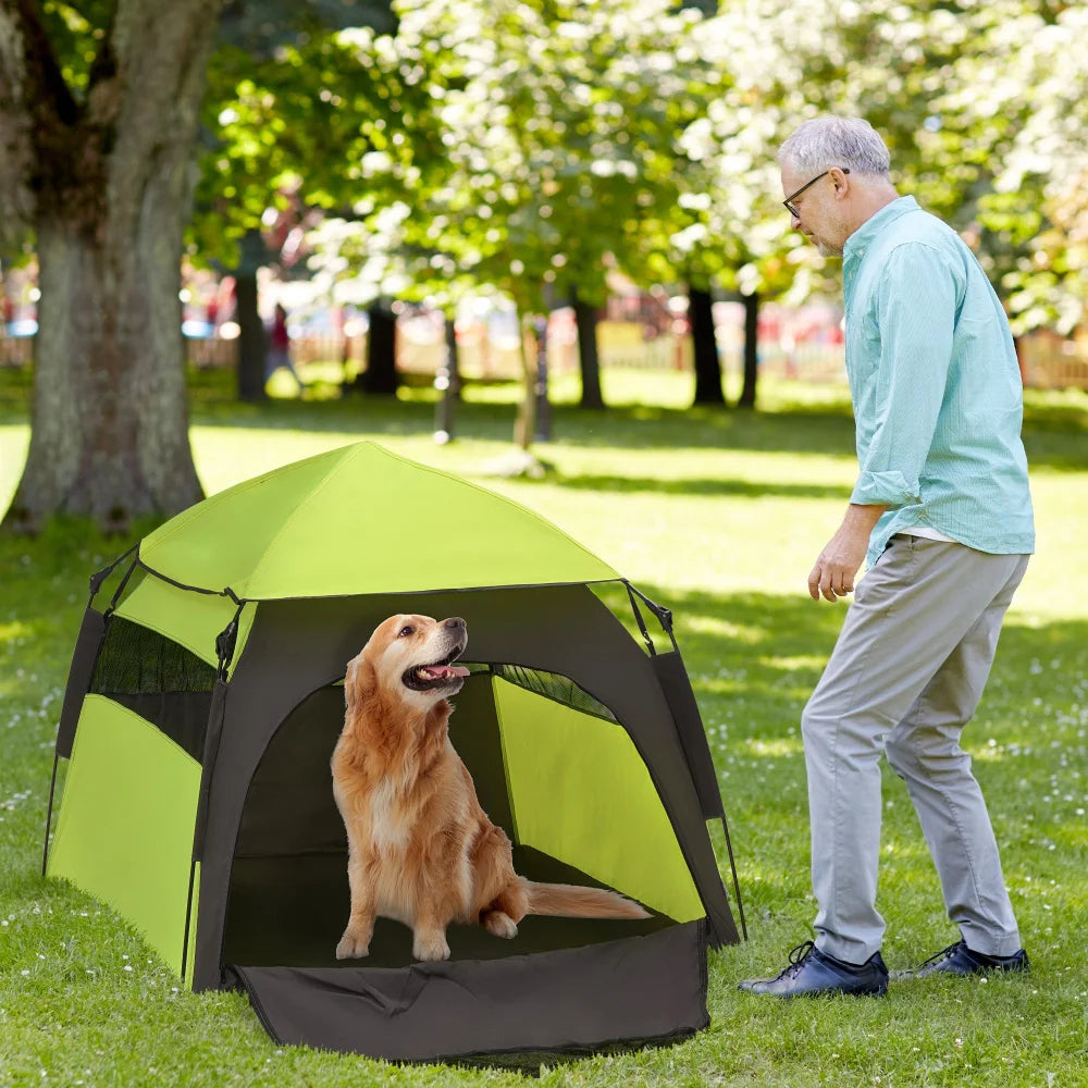 PawHut Pop Up Dog Tent for Extra Large & Large Dogs, Portable Pet Camping Tent with Carrying Bag for Beach, Backyard, Home - Green