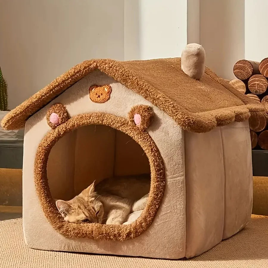 Foldable Washable Cat House & Cave Bed for Small Pets - front view