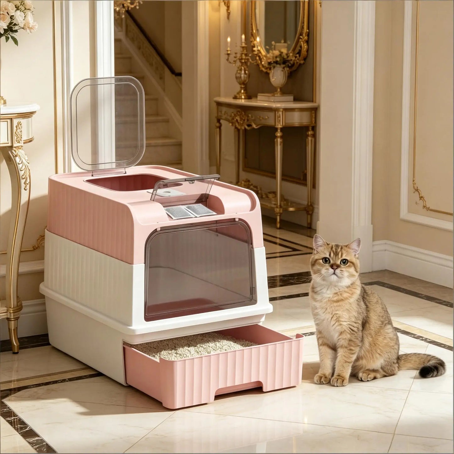 Ye Fully Enclosed Compact Pet Cat Litter Box