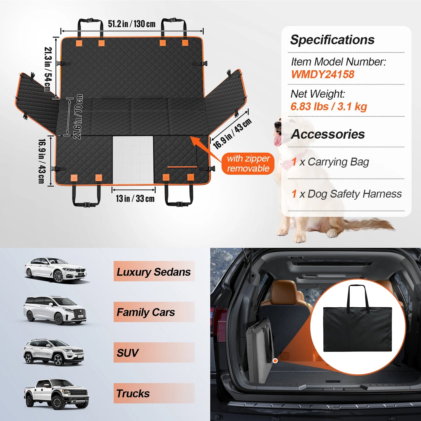 Dog Car Seat Cover Hammock with Mesh Window & Pocket