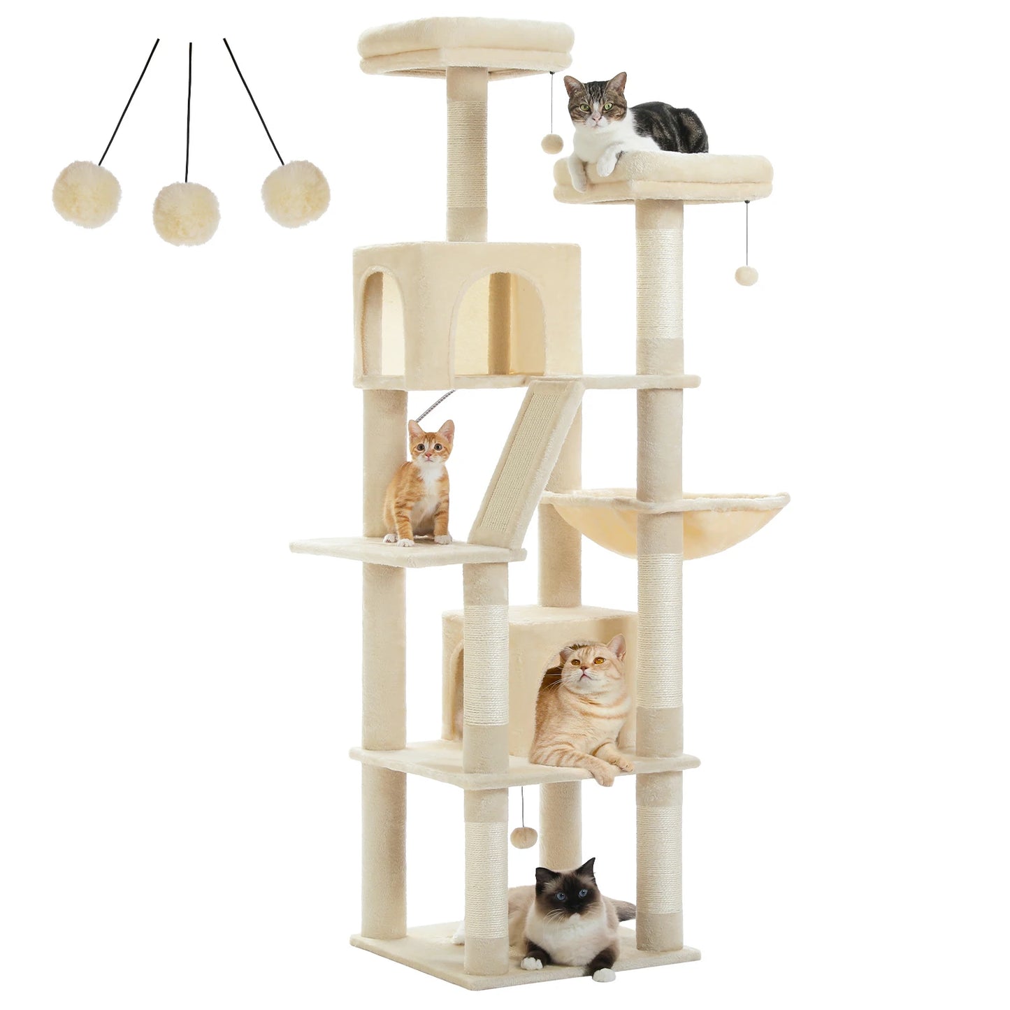 Large Multi-Level Cat Tree with Plush Condos, Perches & Caves