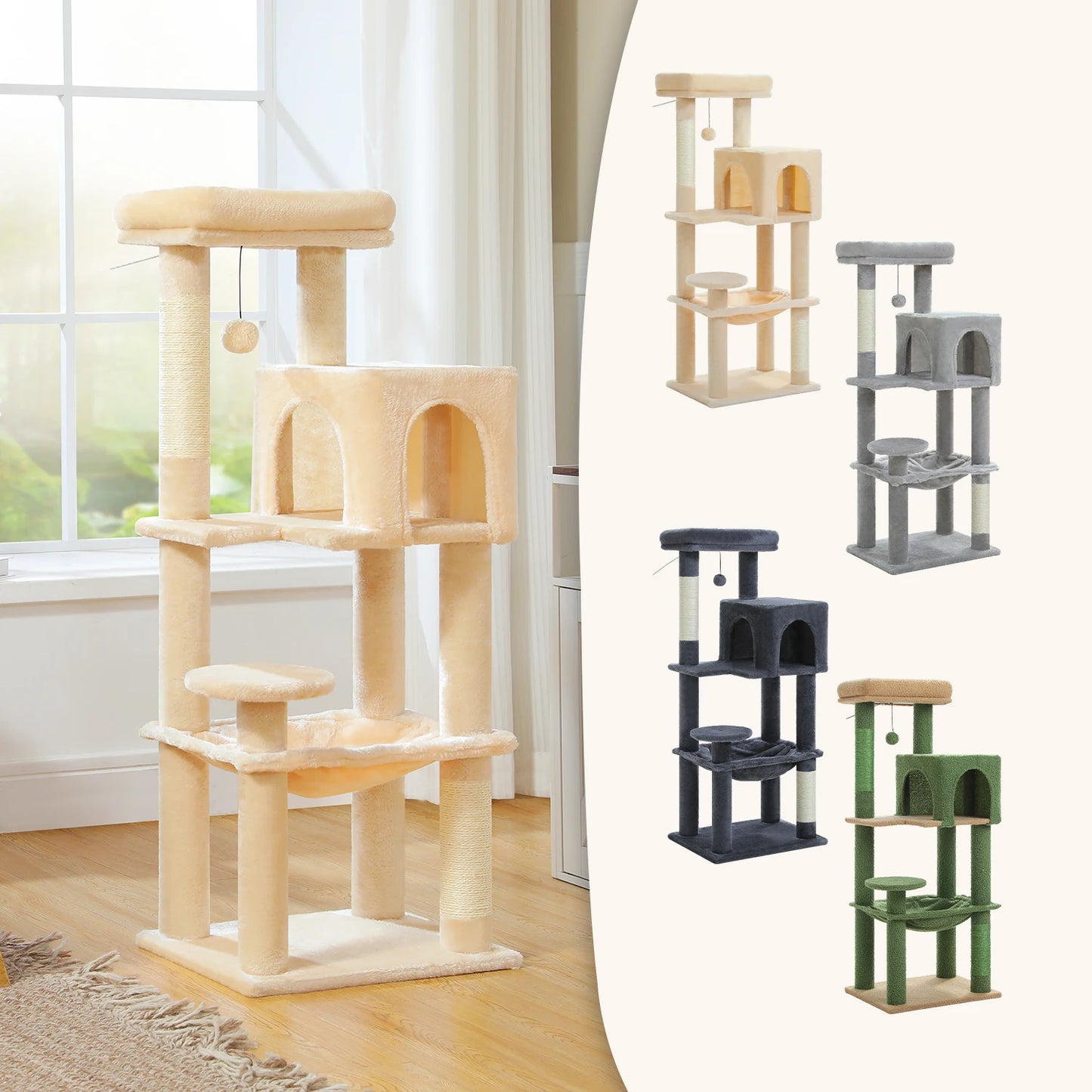 Multi-Level Cat Tree Tower with Condo, Hammock & Scratching Board